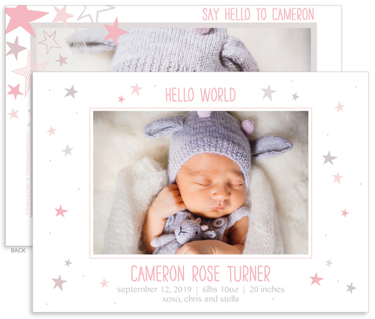 Pink Hello World Photo Birth Announcements